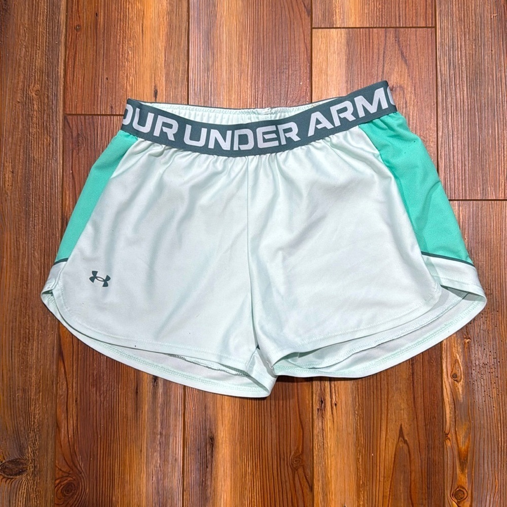 Under Armour Women's UA Play Up Side Mesh Shorts Seaglass/Comet Green Size S